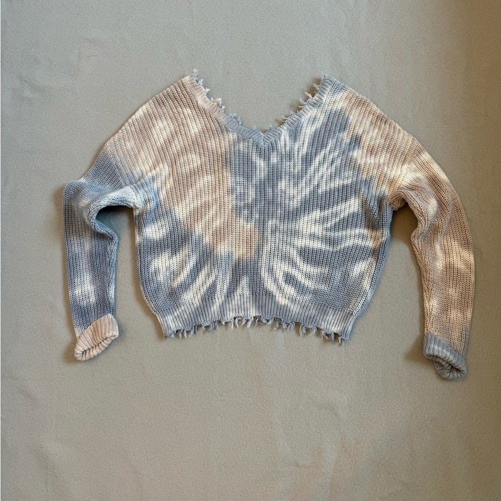Jessica Simpson Tie Dye Distressed Sweater with Cuffed Sleeves  Size Small